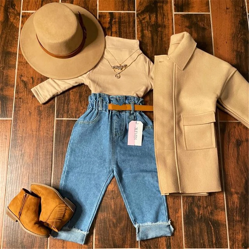 Girls Turtleneck Top & Denim Pants Set 1