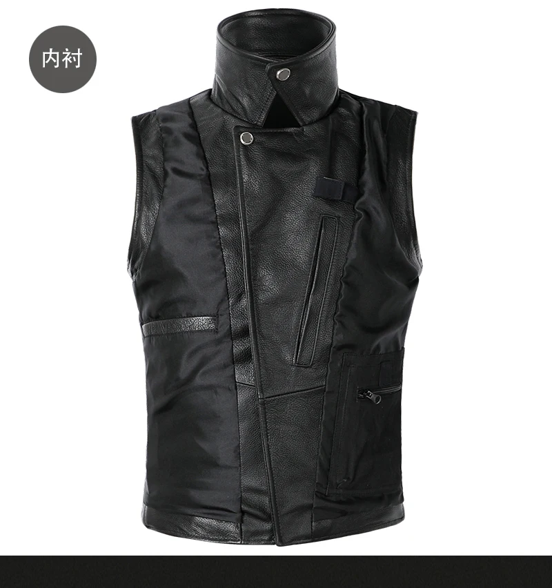 Mauroicardi Autumn Black Motorcycle Leather Vest Men Zipper Pockets Plus Size Faux Leather Biker Sleeveless Jacket 4xl 5xl 2021 best leather jackets