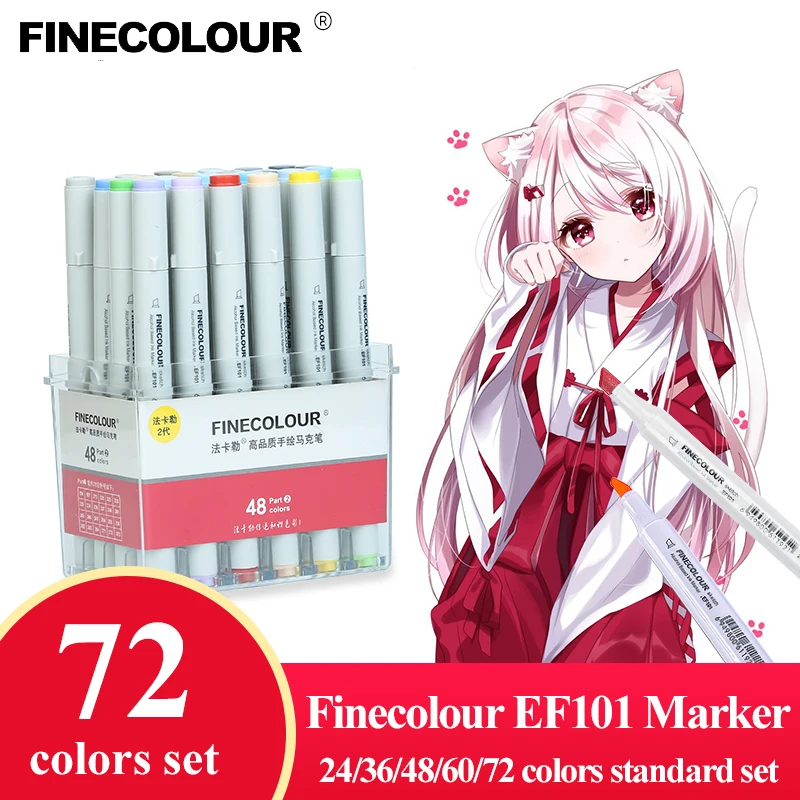 Finecolour EF103 48Colors Dual Head Alcohol Art Markers Pen Professional  Alcoholic Sketch Marker Soft Brush Pen For Artist Drawing Design Art  Supplies