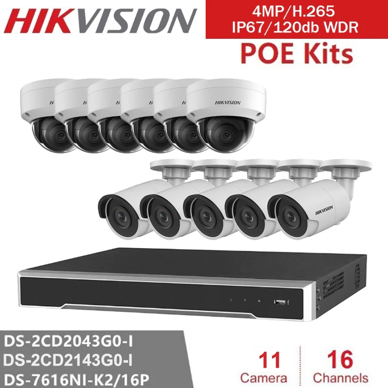 16-канальный Hikvision POE NVR видеонаблюдение с 11 шт 4мп ip-камера Netwerk безопасность ночное видение CCTV системы безопасности наборы