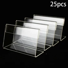 25Pcs 6*4cm Acrylic L-Shaped Price Tag Display Holder Rack Label Stands Tool Paper Card Holders Counter Stand Decorations