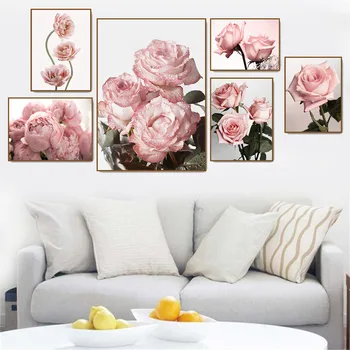 

Scandinavian Pink Flower Rose Nordic Posters And Prints Wall Art Canvas Painting Modern Wall Pictures For Living Room Decor