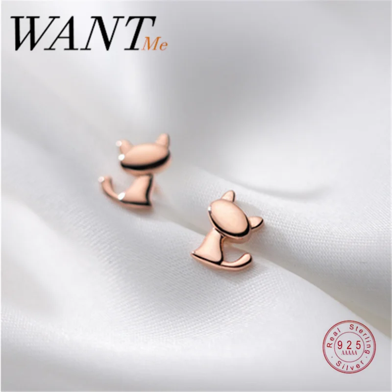 Женские серьги-гвоздики WANTME из серебра 925 пробы в виде котенка | Украшения и