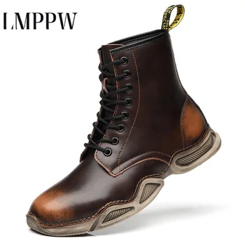 

2020 Winter Ankle Boots Leather Shoes Warm Fur Motorcycle Boots Outdoor Luxury Brand Platform Boots Hight-Top Military Boot 2.5a