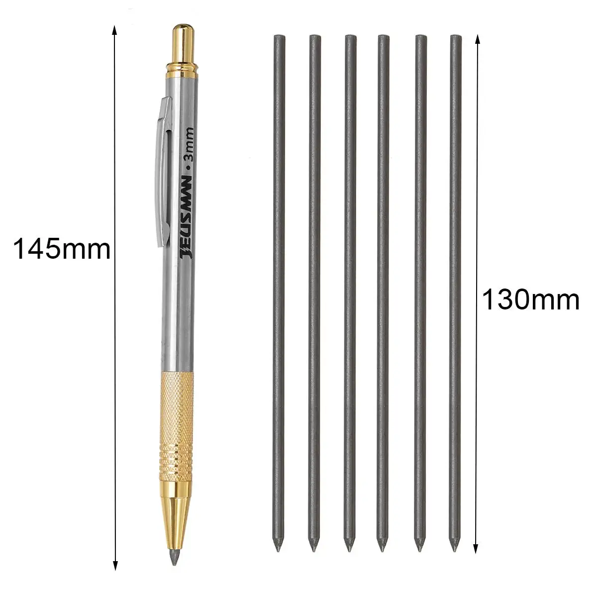 2mm/3mm Automatic Mechanical Pencil Lead Holder Metal Geometric Pattern & Leads 