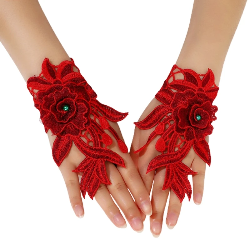 

Embroidered Gloves with Tassel Hollow Floral Glove Fingerless Gloves Ethnic Style Floral Bracer Decoractive Wristband