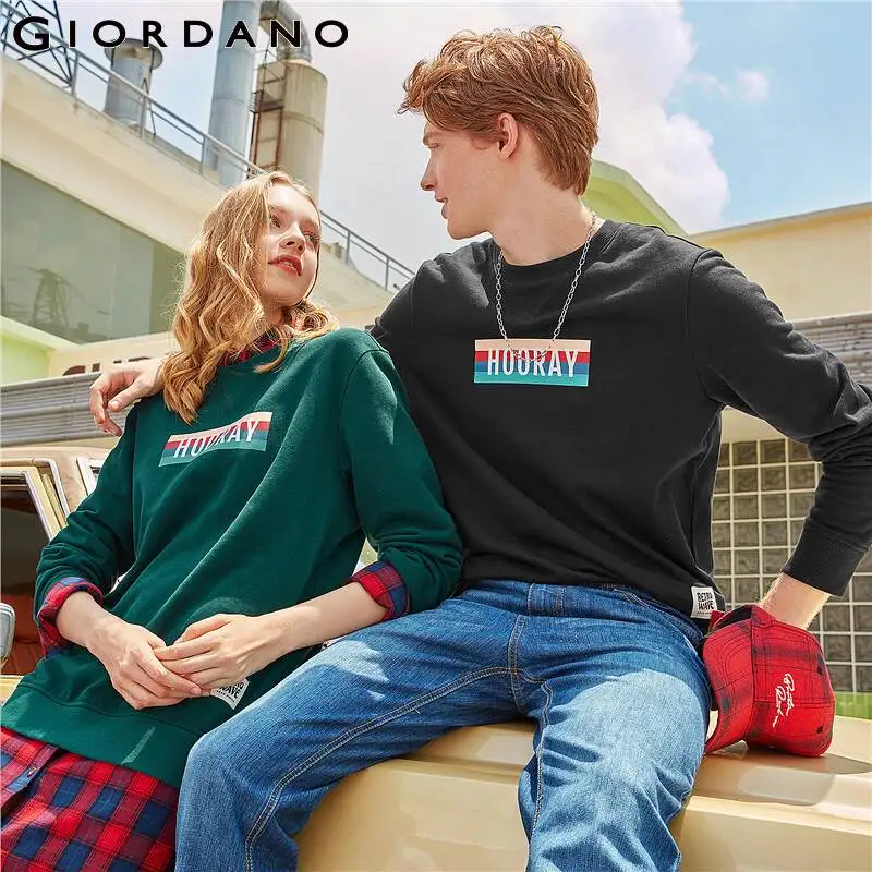 

Giordano Men Sweatshirts Graphic Crewneck Sweatshirt Ribbed Cuffs Hem Medium Thinkness Sudadera Hombre 13099701