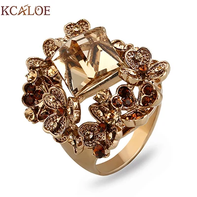 Titanium Gold KCALOE квадратный кристалл кубического циркония кольцо Мода Винтаж титан золото и покрытые серебром со стразами кольца Цветы для женщин - Цвет основного камня: Titanium Gold