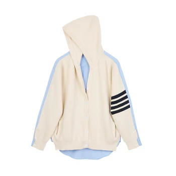 

Women's hooded stitching cardigan single-breasted sweater Korean version loose and versatile 2020 new autumn