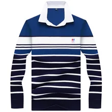 Хлопок бизнес полосатый поло мужской бренд высокого качества вышитая рубашка Поло мужская рубашка поло с длинным рукавом 8815