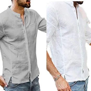 

Casual Men Shirt Long Sleeve Men Shirt Brief Breathable Comfy Solid Color Loose Blouse Top Streetwear