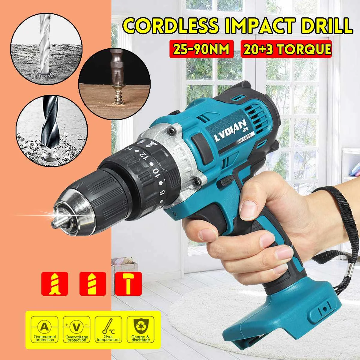 Cordless Double Speed Power Drills Hammer Drill