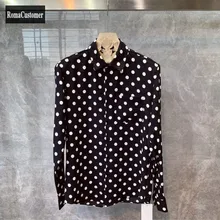 

Spring Autumn New Long Sleeve Polka Dot Mens Casual Shirt Korean Loose Fashion Thin Turn-Down Collar Single Breasted Male Blouse