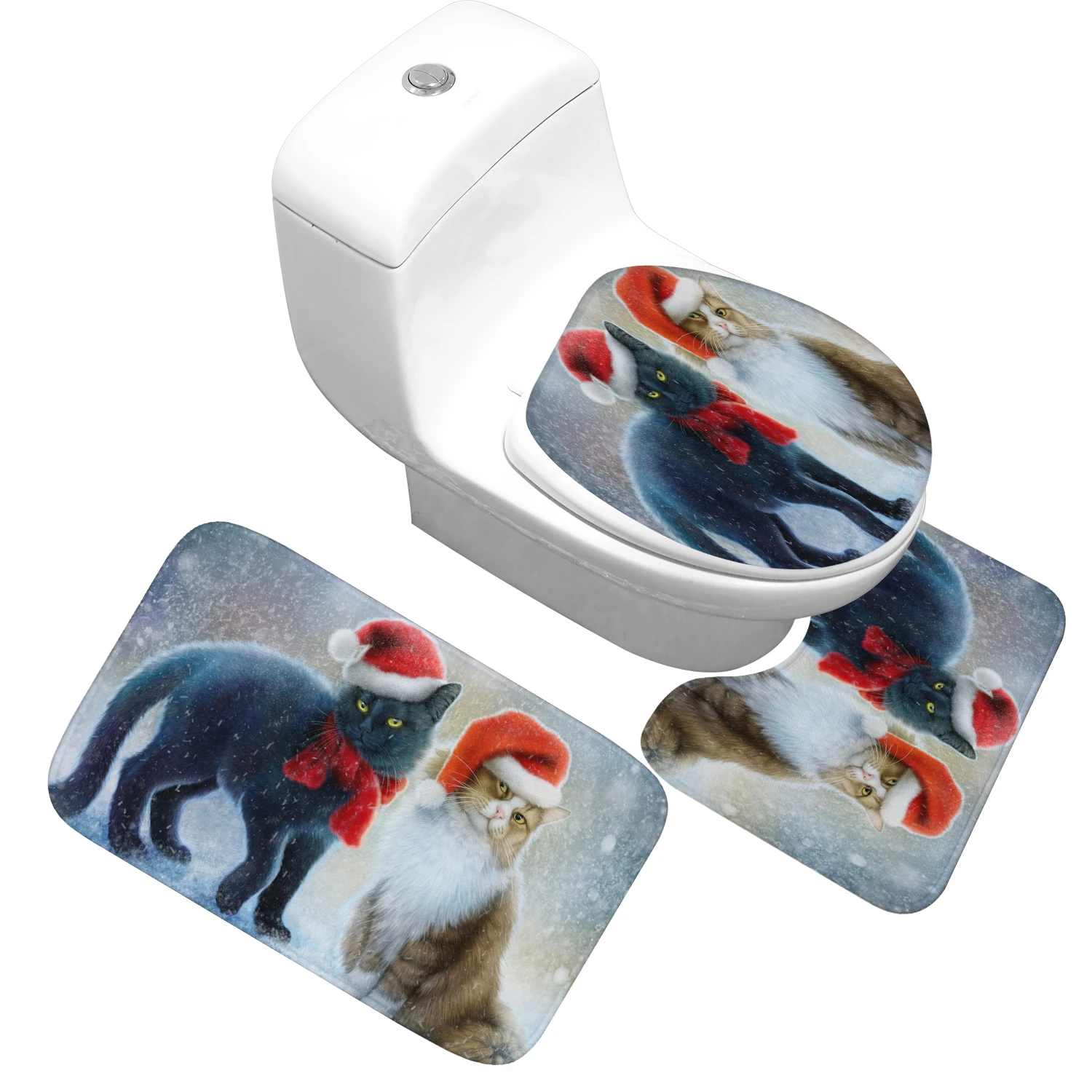 Zeegle Bathroom Mats Pet Cat Toilet Carpet Mats Shower Mat Non Slip Flannel 3D Printed Rugs and Mat Set