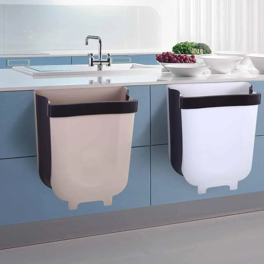 Kitchen Cabinet Door Hanging Trash Garbage Bin Folding Waste Bins Kitchen Hanging Collapsible Dry Wet Separation Trash Can