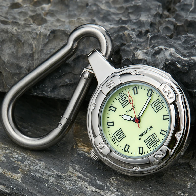 Роскошные серебряные карманные часы на карабине для мужчин и женщин, модные светящиеся циферблаты для спорта на открытом воздухе, альпинистские часы, reloj de bolsillo