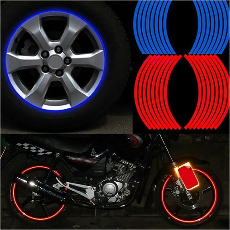 

YOSOLO 16 Strips/set 17"-18" Motorcycle Wheel Sticker Car Styling Accessories Tape Reflective Car Rim Stickers