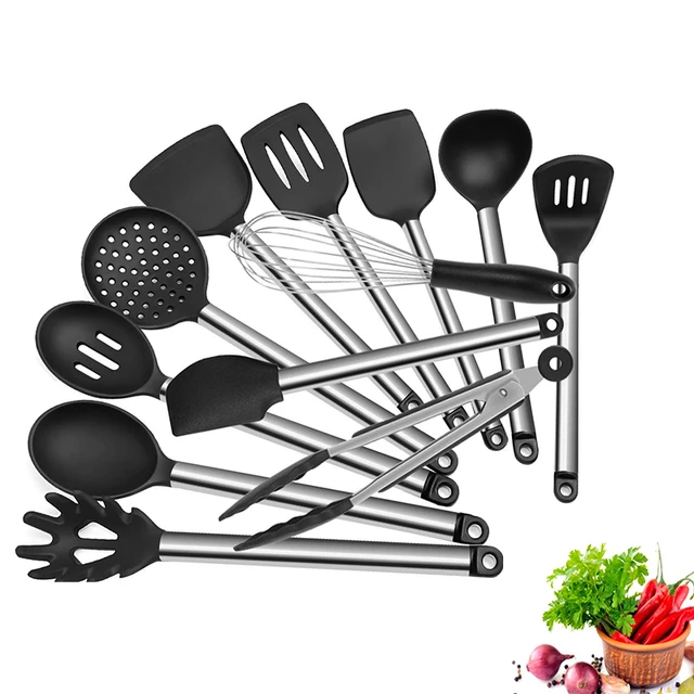 Silicone Stainless Steel Spatula Turner Kitchen Utensils Set – Culinary  Couture Life