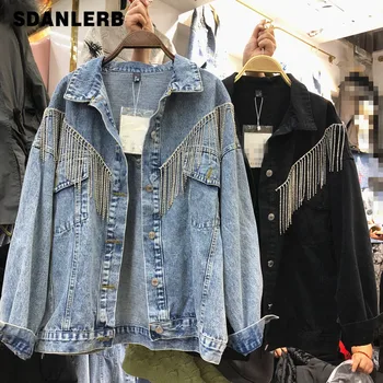

Heavy Industry Rhinestone Fringed Denim Jacket Women's 2020 Spring New Korean Version of BF Loose Wild Student Jean Jacket Top