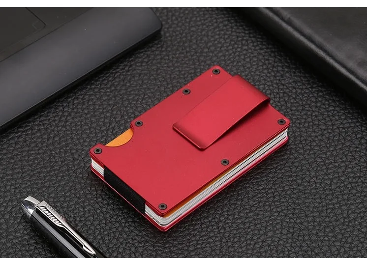 Металлический держатель для кредитных карт, Rfid кошелек, 593 блокировка, портативный держатель для ID карт, Чехол для карт, мужской Алюминиевый зажим, Карманный держатель для карт - Цвет: red