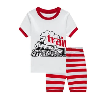 

6 PCS Wholesale Summer Kids Pajamas Sets Boys Cartoon Train Homewear Children's Breathable Wicking Short Sleeve Clothes 2-7 Y