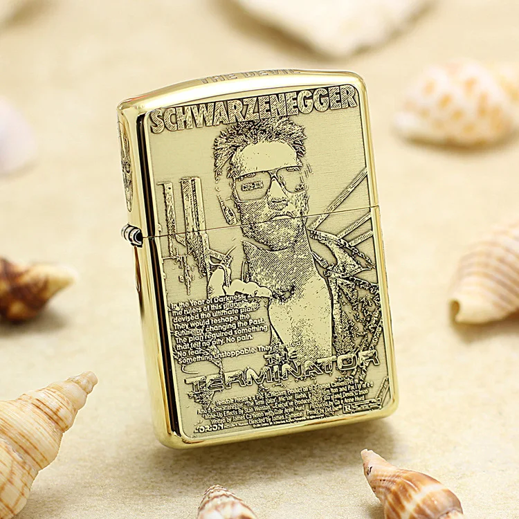 

Genuine Zippo oil lighter copper windproof Terminator portrait cigarette Kerosene lighters Gift With anti-counterfeiting code