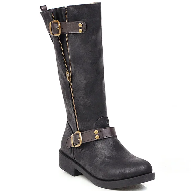 Botas negras de media caña para mujer, zapatos de plataforma a la moda,  para otoño e invierno, talla grande, con tacones medios, color marrón|Botas  a media pantorrilla| - AliExpress