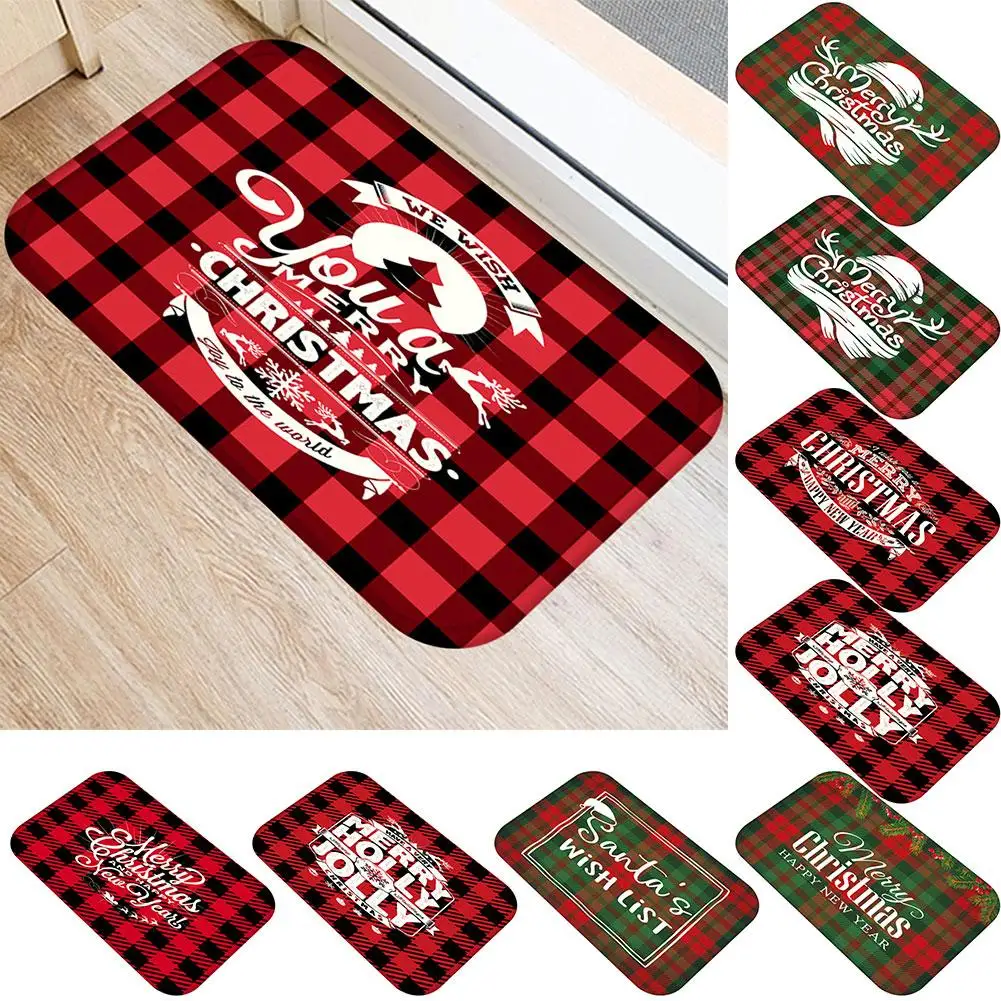 40x60cm Merry Christmas Plaid Floor Mat Anti-slip Doormat Kitchen Bathroom Carpet Home Decor | Дом и сад
