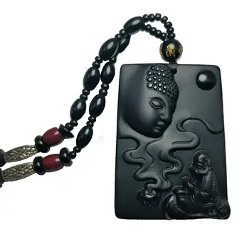 

LETSFUN Fine Jewelry Clin-kk 100% Pure Natural Obsidian One Person In Learning Buddha Pendant Necklace Free Shipping