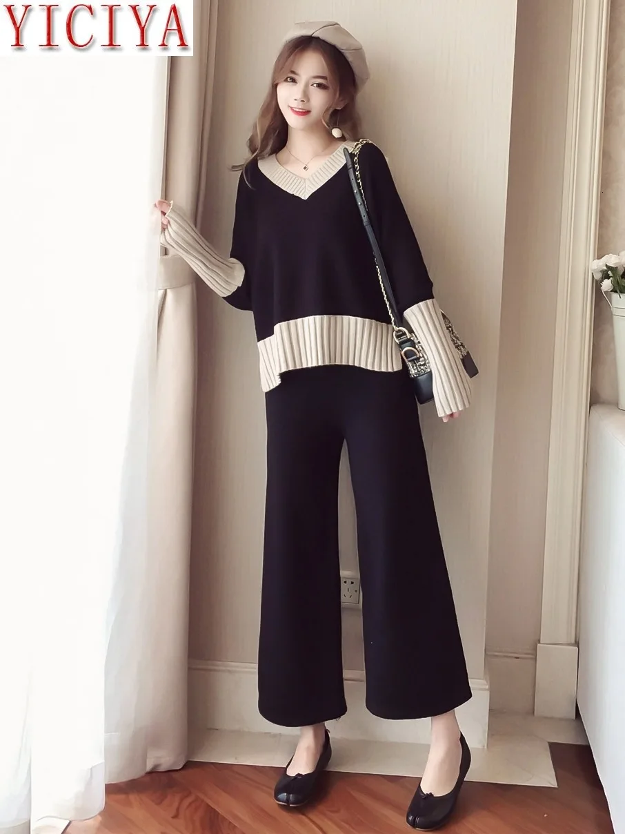 

2 Piece Set Tracksuit For Women Outfits Matching SportSuits Knitting Pullovers Pants Casual Female Plus Size Loose Clothes