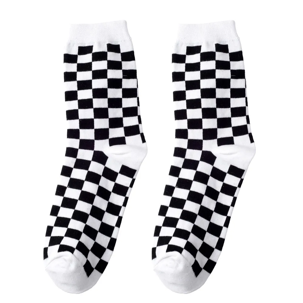 thermal socks for women 1 Pair Cotton Hip Hop Women Socks Korea Geometric Novelty Harajuku Smiling Face Girl Lady Happy Skating Checkerboard Funny Socks knee socks Women's Socks