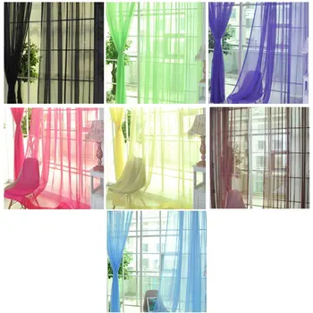 

Fashion Simple Solid Colors Tulle Door Window Curtain Washable Drape Panel Sheer Scarf Valances Translucent Design