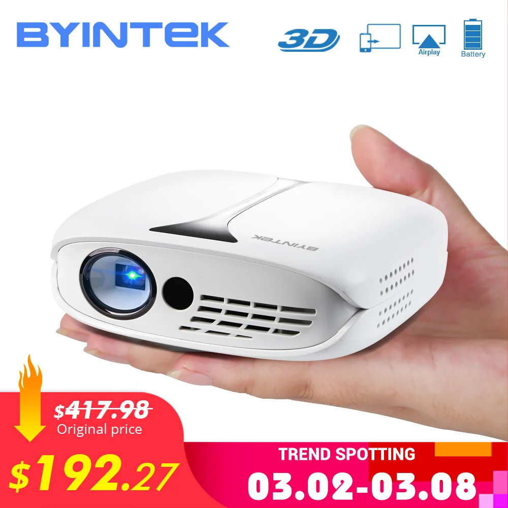 BYINTEK UFO R7 Самый дешевый 3D проектор DLP Мобильный Wi Fi карманный HD портативный мини
