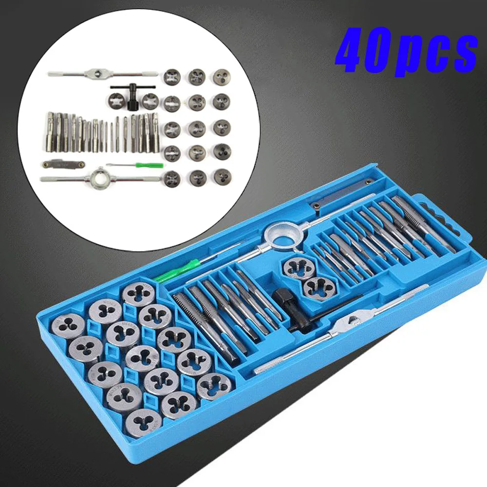 

40Pcs M3-M12 Manual Screw Thread Metric Plugs Taps Wrench Die Wrench Tap Set cleaning Re-Threading Mild Steel