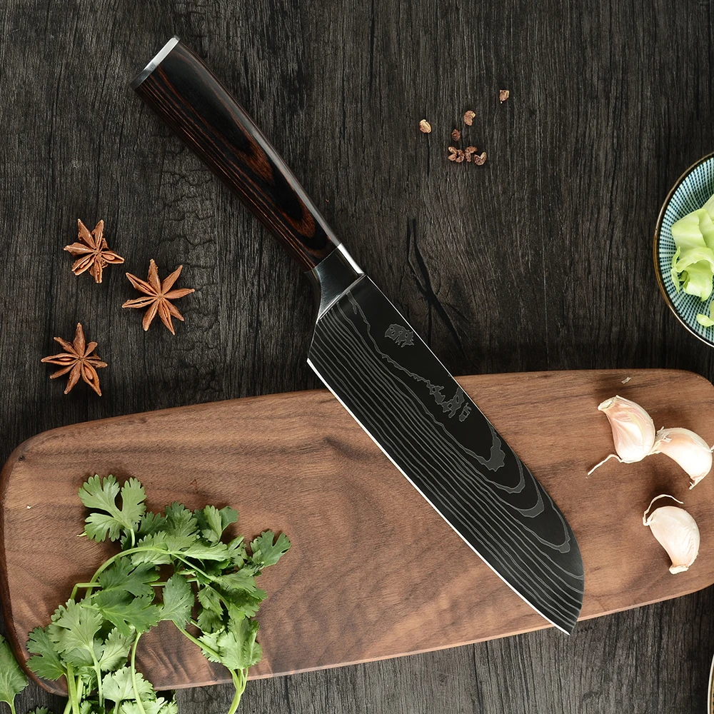 Нержавеющая сталь, высокое качество, 8 дюймов, нож шеф-повара, лазерный дамасский сантоку, кухонные ножи, острый Кливер, нож для нарезки, подарок