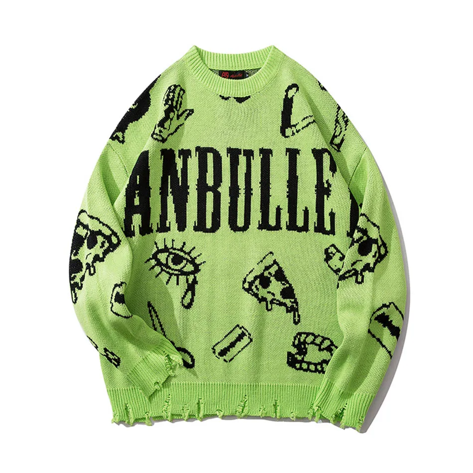 

Original Hip Hop Abstract Pattern Letter Pullover Sweater Men's Round Neck 2020 New Autumn and Winter Men's Sweater