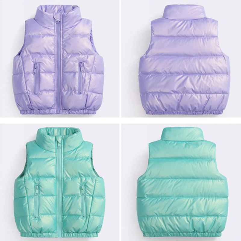 

New Down Vests Boys Girls Warm Vest Baby Bright Face Wash Free Coats Kids Autumn Winter Outerwear Waistcoats Children's Clothing