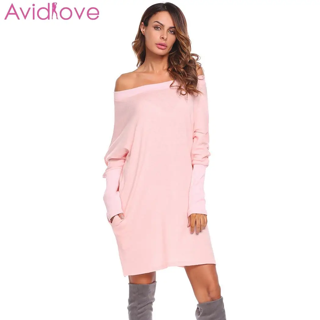 Женское Повседневное платье-свитер с рукавом летучая мышь свободное мини-платье