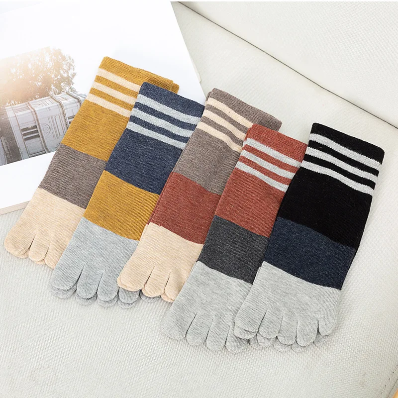 Calcetines cortos de algodón orgánico con cinco dedos para hombre y mujer,  calcetín con estampado de rayas de colores brillantes, estilo Harajuku,  joven Casual - AliExpress