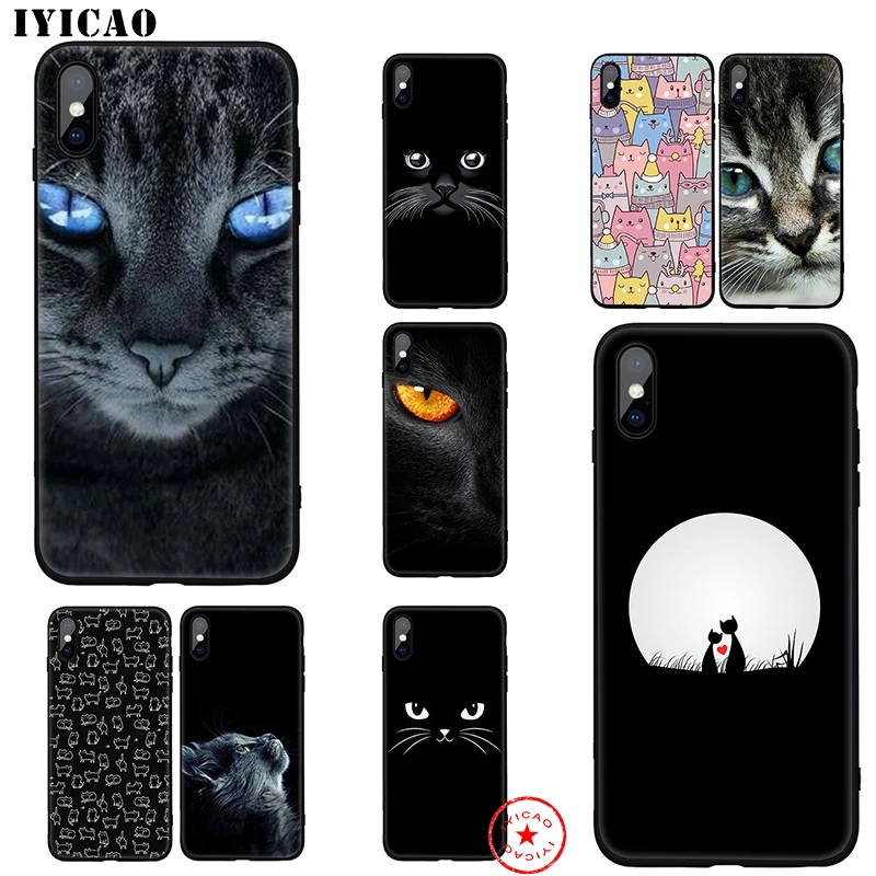 IYICAO милый кот Прекрасный черный мягкий чехол для iphone 11 Pro Xr Xs Max 6 6s 7 8 Plus 5 5S Se
