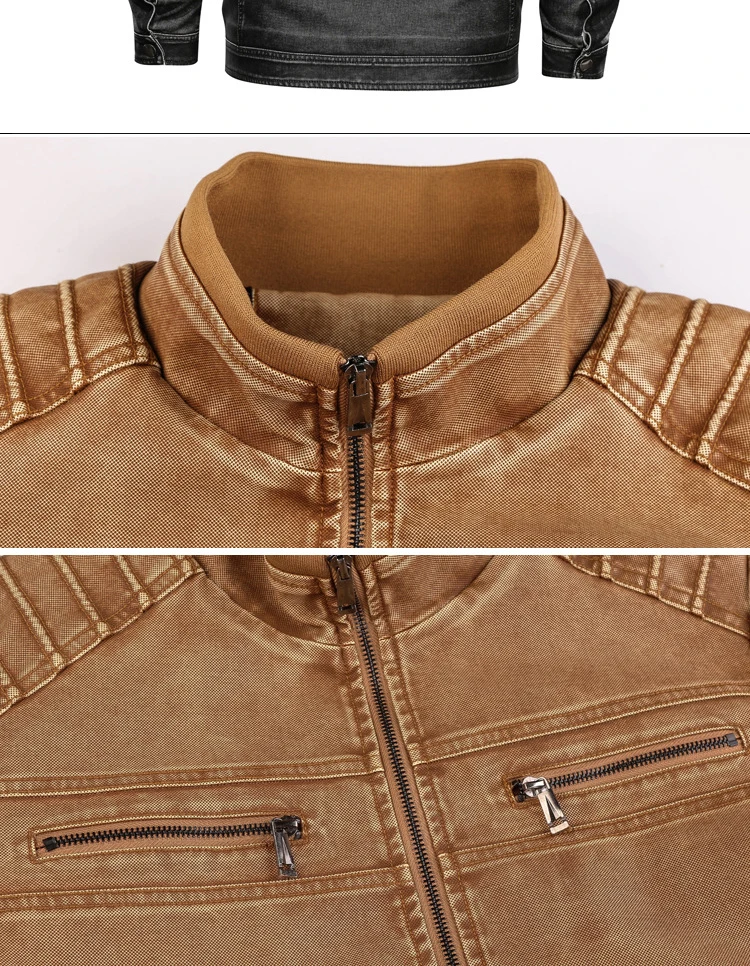 Jaqueta De Couro Winter Men Leather Jacket Warm Fleece Coat Mens Casual Stand Collar PU Coats Plus Size Motorcycle Windbreaker