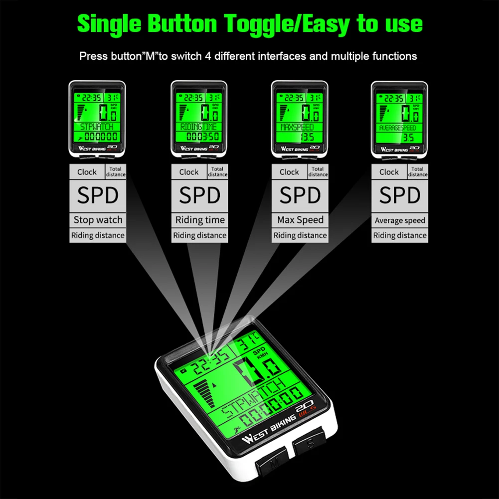 Waterproof Bicycle Computer Wireless MTB Road Bike LED Odometer Multifunction Cycling Speedometer Bike Computer 5 Language
