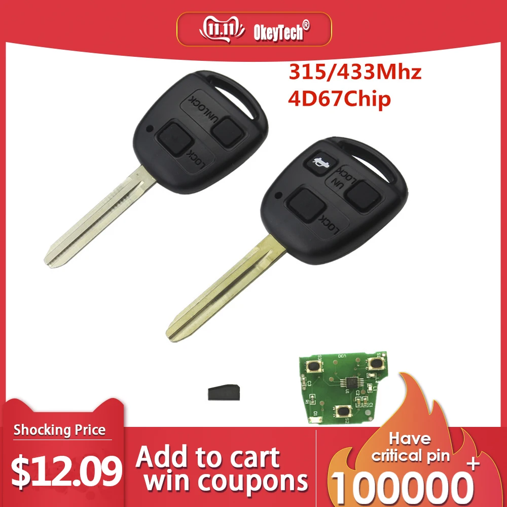 Online Okeytech 315 433MHz 4D67 Chip 2 oder 3 Tasten Auto Remote Key Für Toyota Camry Prado Corolla Auto fernbedienung CAMRY 304 60030