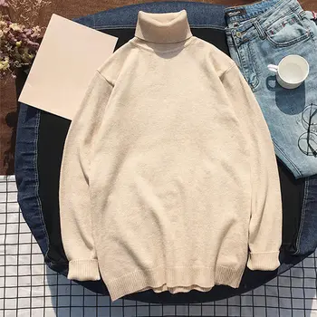 

Winter Turtleneck Long Sleeve Men Pullovers Thicken Knitted Solid Male Sweaters 2020 Fashion Korean School Men Slim Warm Tops