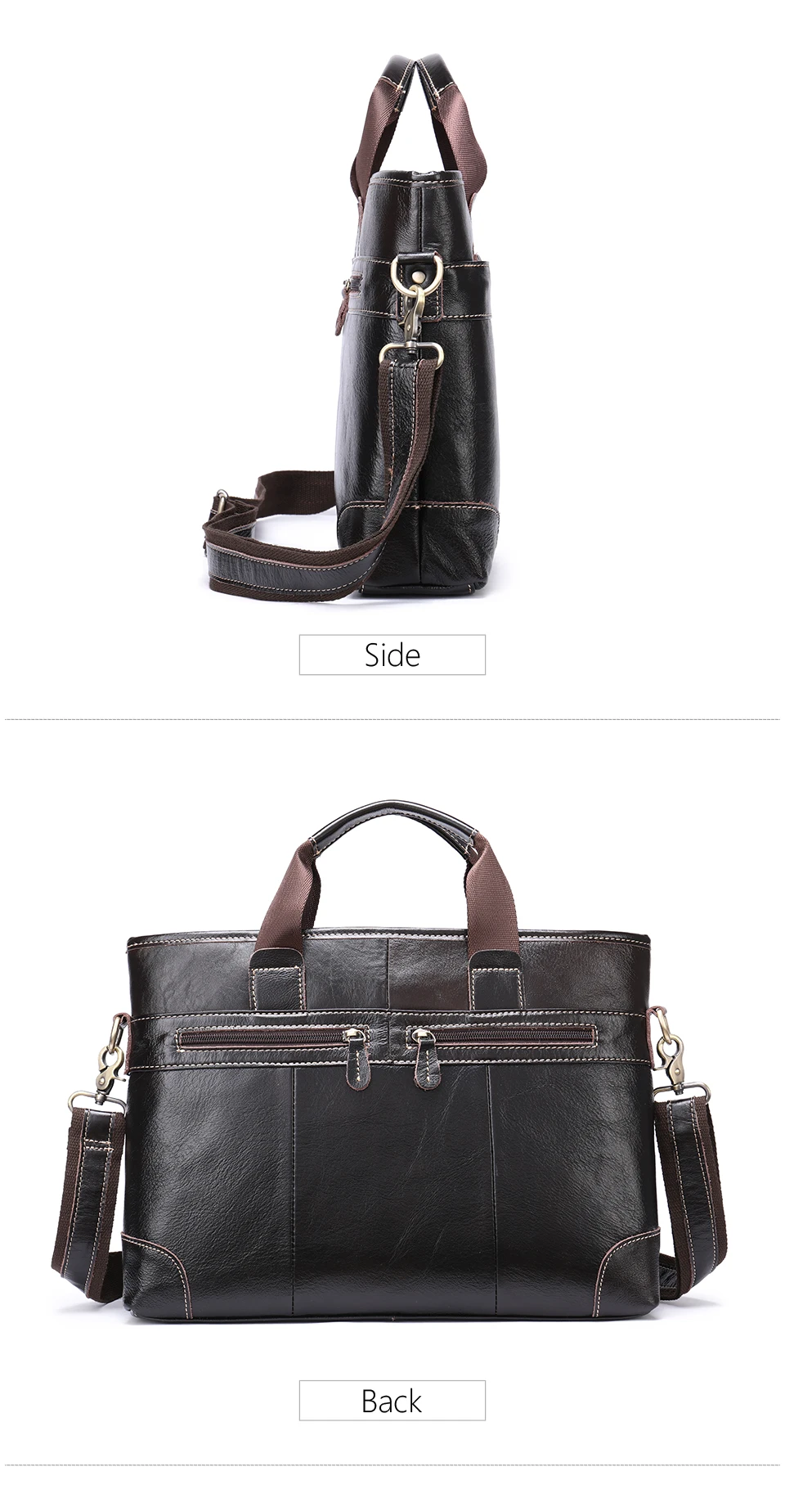 Black Leather Messenger Bag Unisex Laptop Briefcase