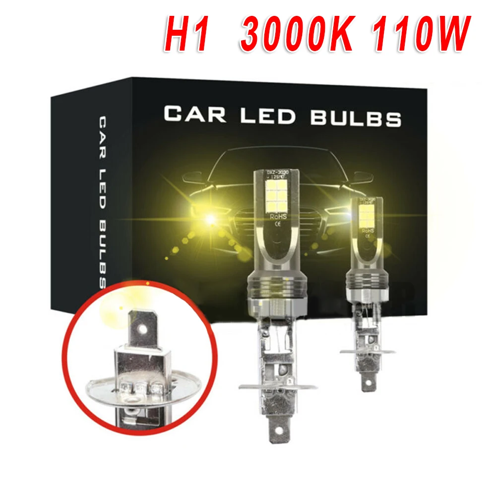 2 X H1 светодиодный фары комплект для переоборудования COB лампы 110 Вт 12/24 V; Цвет: желтый; высокое Мощность 3000K