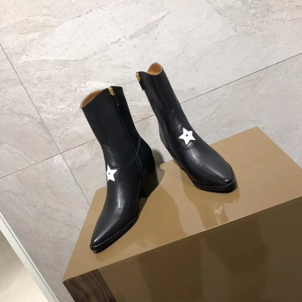 

2019 woman ladies lady star low heel belt pointed toe ankle boots booties