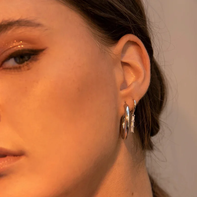 Three color Black/White/Rose Red Zircon Pendant 925 Sterling Silver Small Hoop Earrings for Women Simple Round Circle Earrings - Image 3