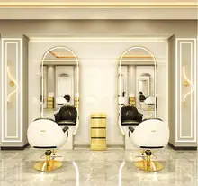 

Salon high-end barber shop mirror table single and double sided hairdressing mirror with lamp reliable wall drop