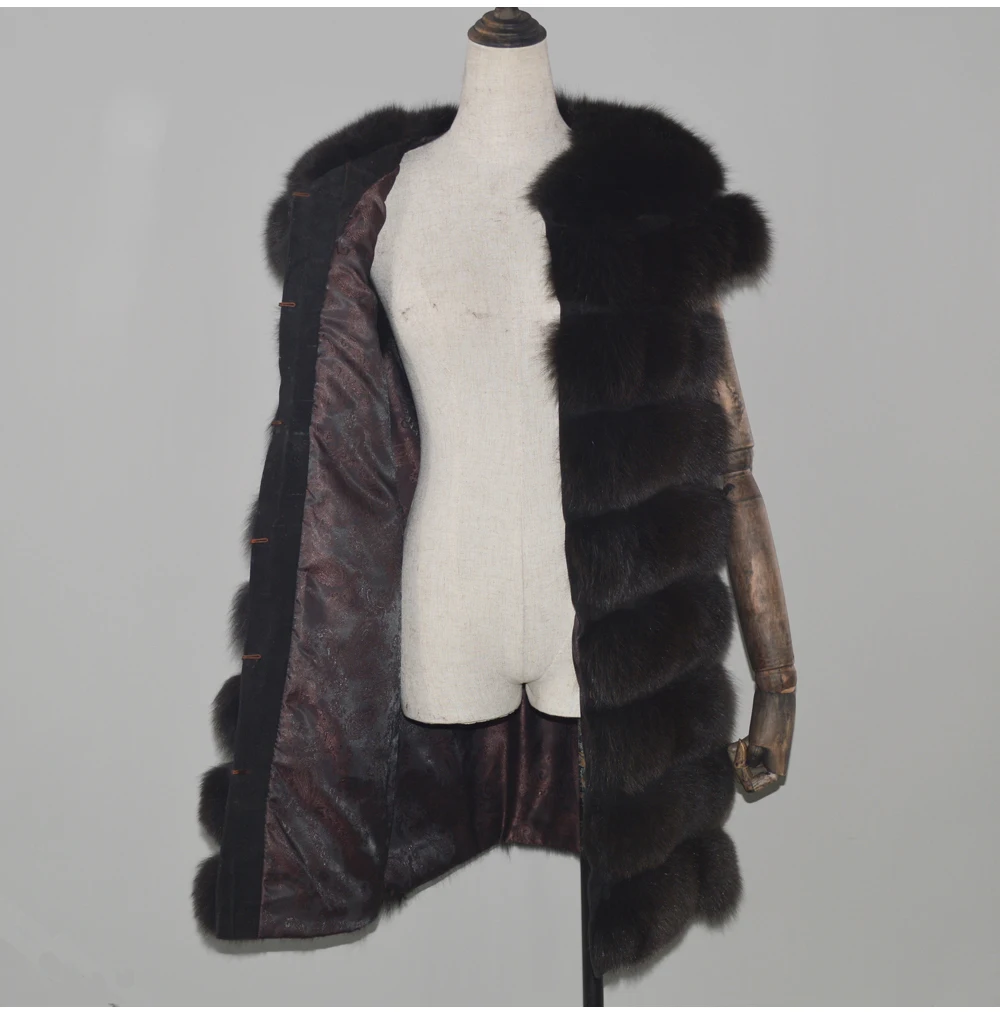 Hot Sale Women Natural Real Fox Fur Gilet Lady Winter Long Style Real Fox Fur Vest New Real Fox Fur Sleeveless Jacket